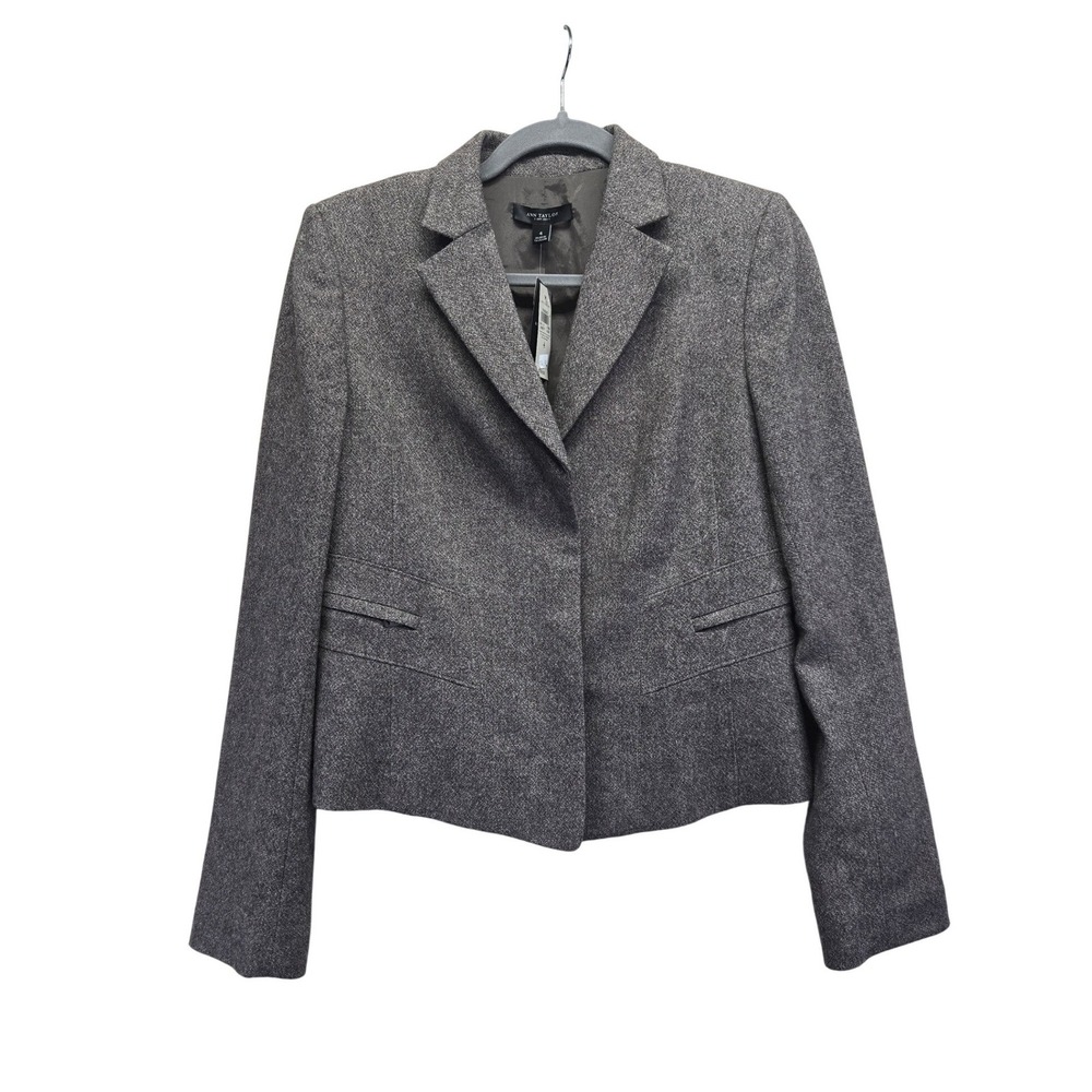 NWT Ann Taylor Womens Wool Blend Tweed Blazer Brown Single Button Jacket Size 4